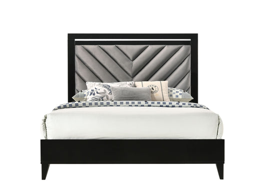 Chelsie Queen Bed• Gray Fabric & Black Finish 27410Q