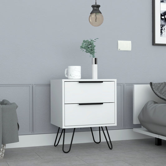 Augusta 2 Nightstand, Four Legs, Two Drawers -White