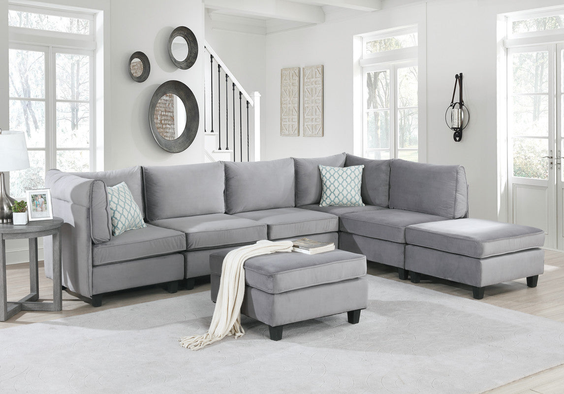 Zelmira Gray Velvet 7-Piece Modular Sectional Couch