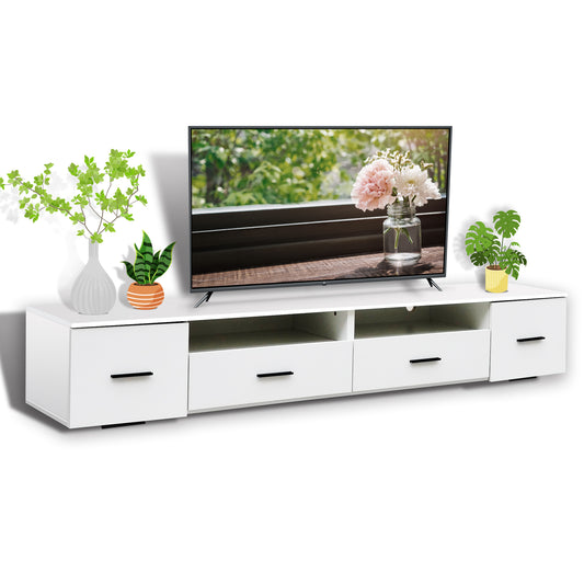 White TV Console with Large Drawers and LED Lights, 90 Inch TV Stand for Living Room