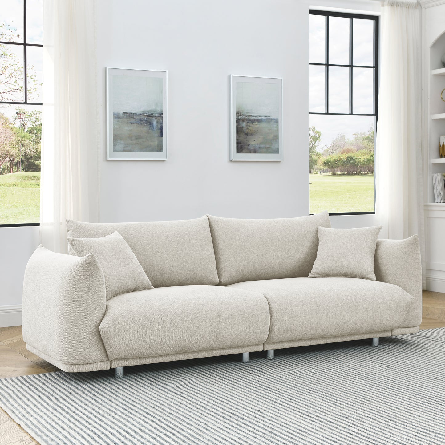 Modern Couch for Living Room Sofa,Solid Wood Frame and Stable Metal Legs, 2 Pillows, Sofa Furniture for Apartment