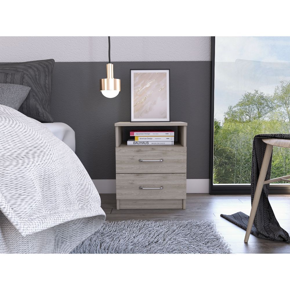 Brookeline 2-Drawer 1-Shelf Rectangle Nightstand Light Grey