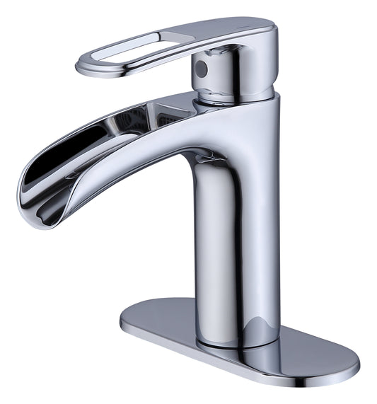 Waterfall Bathroom Faucet with Matte Black Finish and Drip-Free Valve