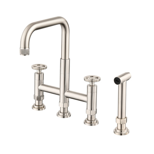 Double Handle Bridge Kitchen Faucet with Side Spray