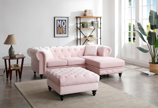 Nola Velvet Sofa Chaise in Pink - Luxurious and Stylish