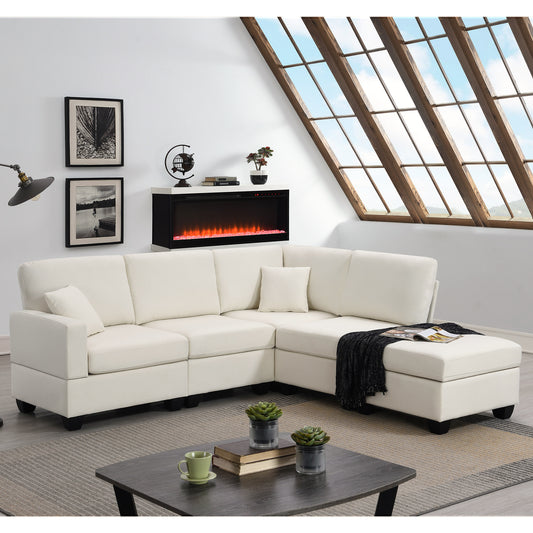 Contemporary 5-Seat L-Shaped Linen Sectional Sofa Set with Convertible Ottoman