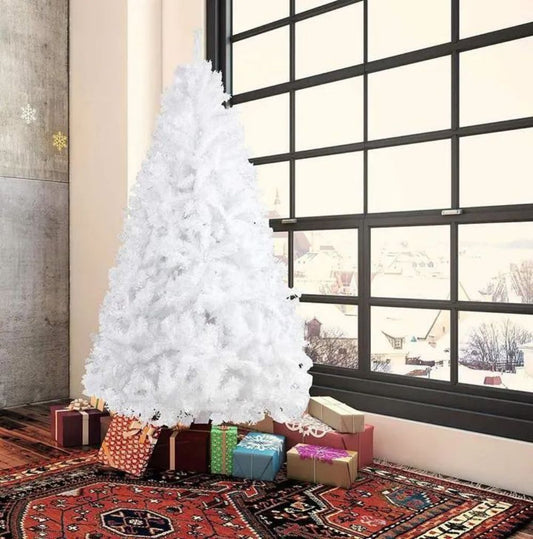 7 Foot Tall White Christmas Tree with 1000 Tips and Metal Stand - Includes Decorations