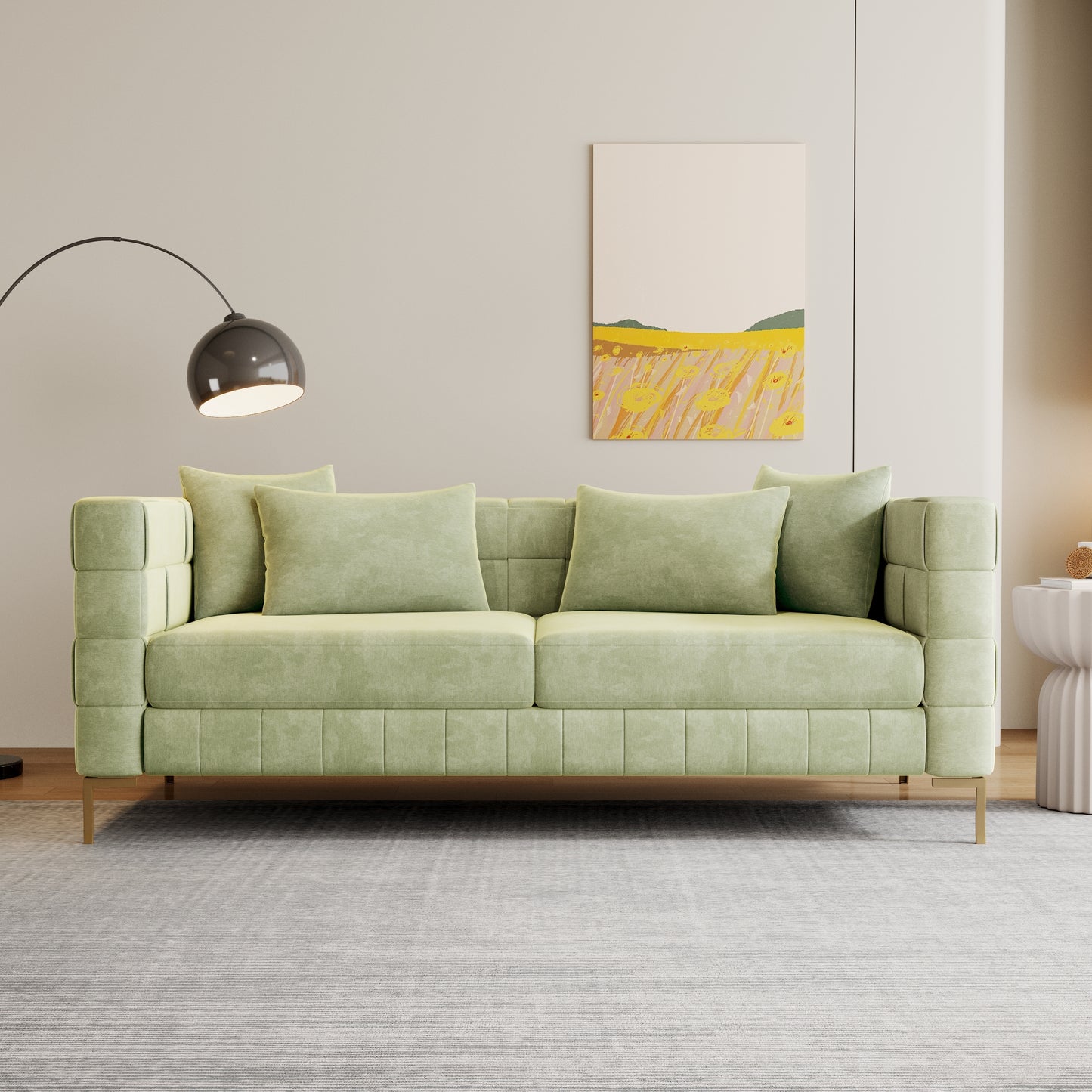 Sleek 80.5 Modern Upholstered Sofa with Golden Metal Legs