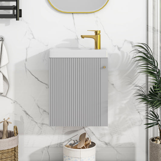 Contemporary 16" Wall-Mounted Bathroom Vanity Combo Cabinet with Ceramic Basin - Ideal for Small Bathrooms