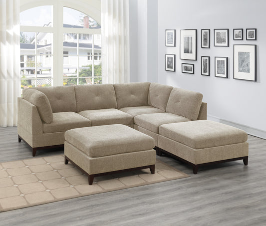 Camel Chenille Fabric L-Shaped Modular Sectional Living Room Set