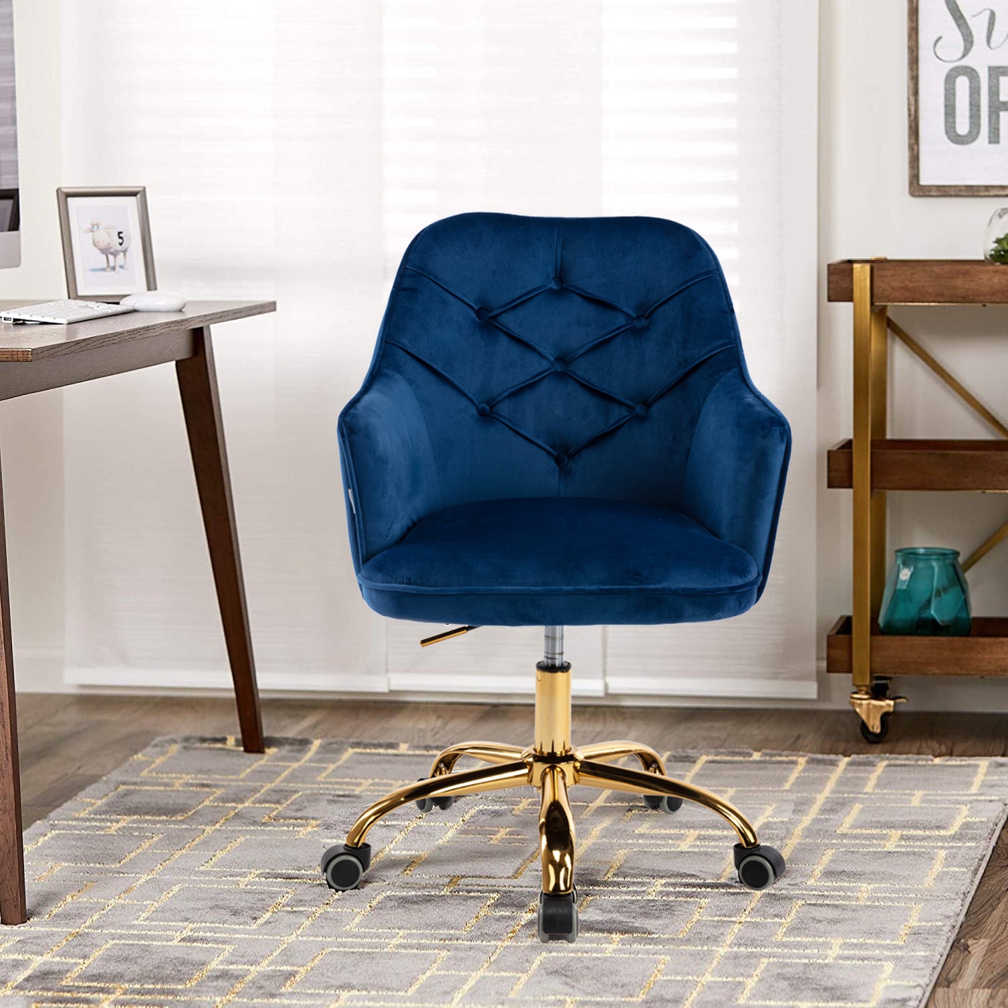 Velvet Swivel Shell Chair for Living Room ,Office chair , Modern Leisure Arm Chair Navy