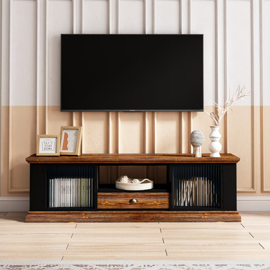 Sleek TV Console Table with Storage Cabinets and Drawer, Media Cabinet for Home Decor