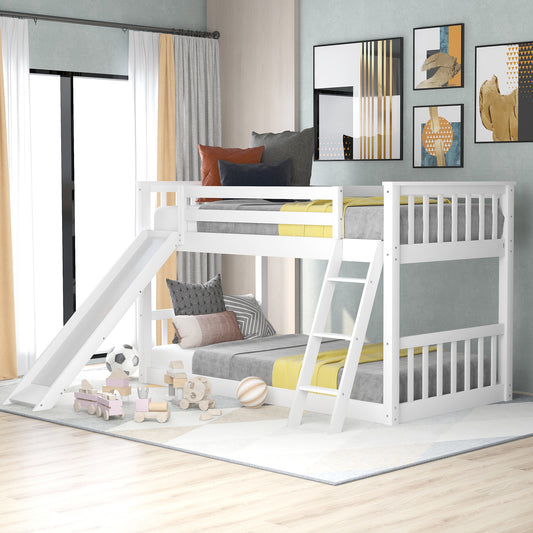 Convertible White Twin Bunk Bed with Slide and Ladder for Compact Spaces