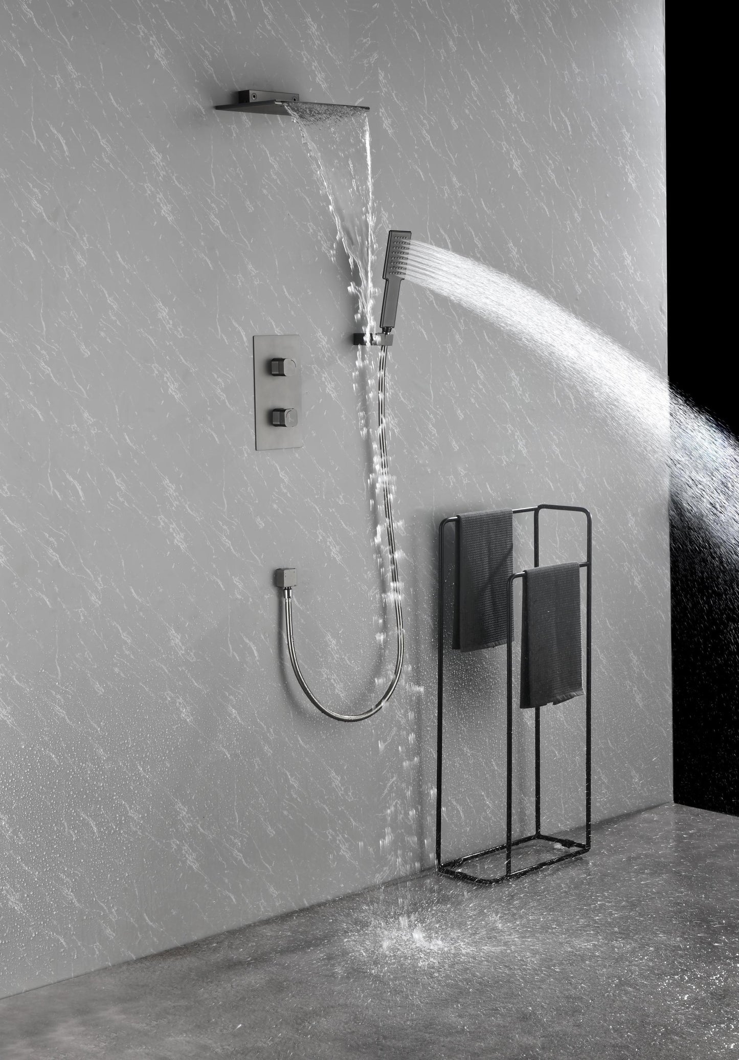 Gunmetal Waterfall Spout Wall Mounted Shower with Handheld Shower Systems