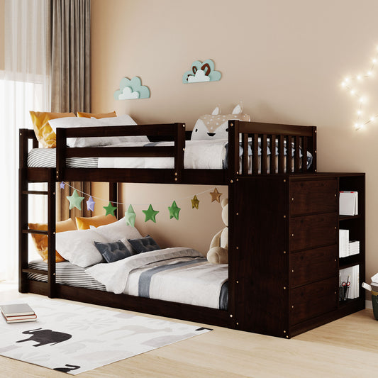 Twin Over Twin Bunk Bed with Espresso Finish and Storage Options