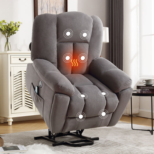 Electric Power Lift Recliner Chair with Heat and Massage - Grey