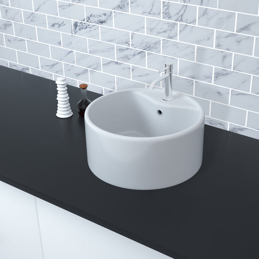 Vessel Bathroom Sink Basin in White Ceramic