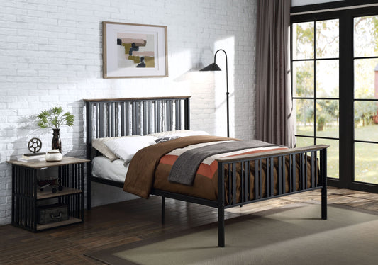 Zudora Twin Bed , Antique Oak & Black Finish BD01748F