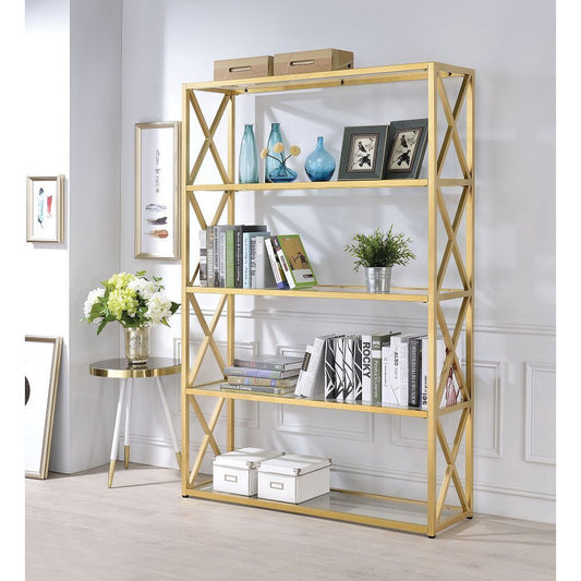 Milavera Bookshelf in Gold & Clear Glass 92460