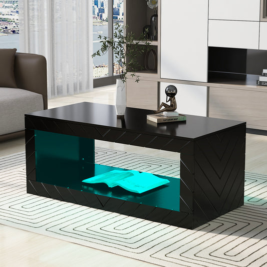 Contemporary LED Coffee Table with Multi-Colored Lights and Storage Space