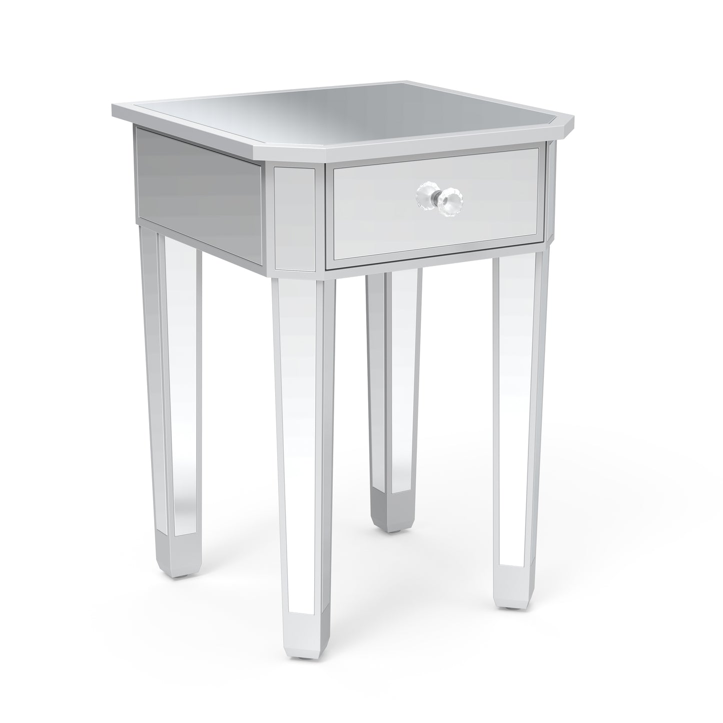 Set Mirrored Nightstand Bed Side Table End Table Console Entryway Bedside Sofa Table with Drawer for Bedroom Living Room Silver