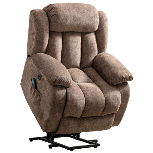 Comfort Plus Brown Power Lift Recliner Chair with Heat & Massage for Seniors and Heavy-Duty Support