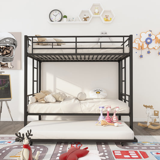 Enhanced Metal Bunk Bed Frame with Trundle - Twin Over Twin (Sturdy Version)