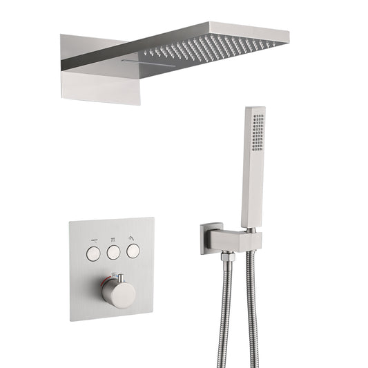 Luxurious 3-Spray Brushed Nickel Thermostatic Dual Shower Heads