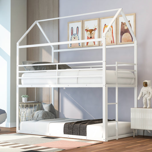 Kids' White Twin over Twin House Bunk Bed with Built-in Ladder