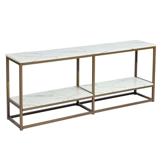 59.8 White Marble and Gold Frame TV Stand with Storage