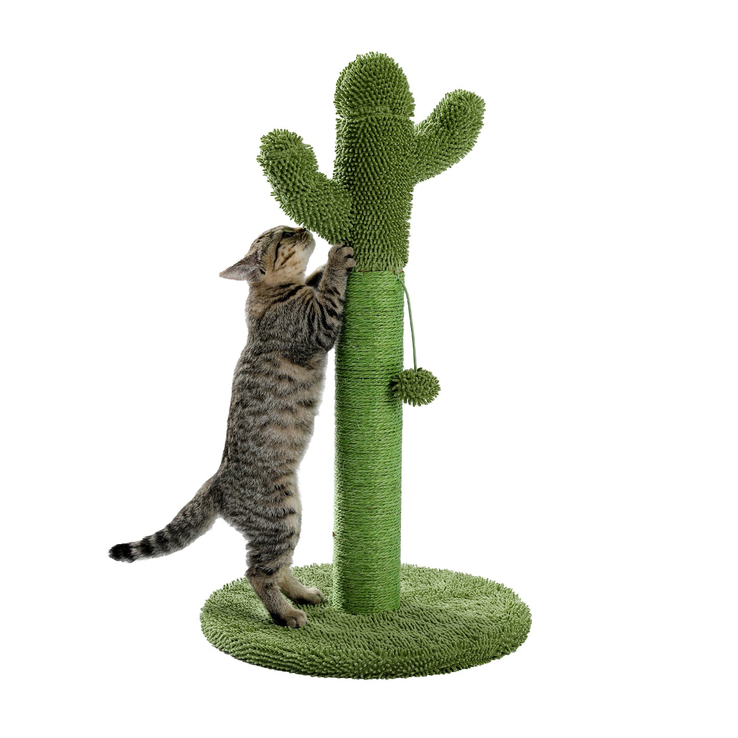 Cactus Cat Scratching Post with Natural Sisal Ropes, Interactive Ball, Cat Scratcher for Cats and Kittens Green