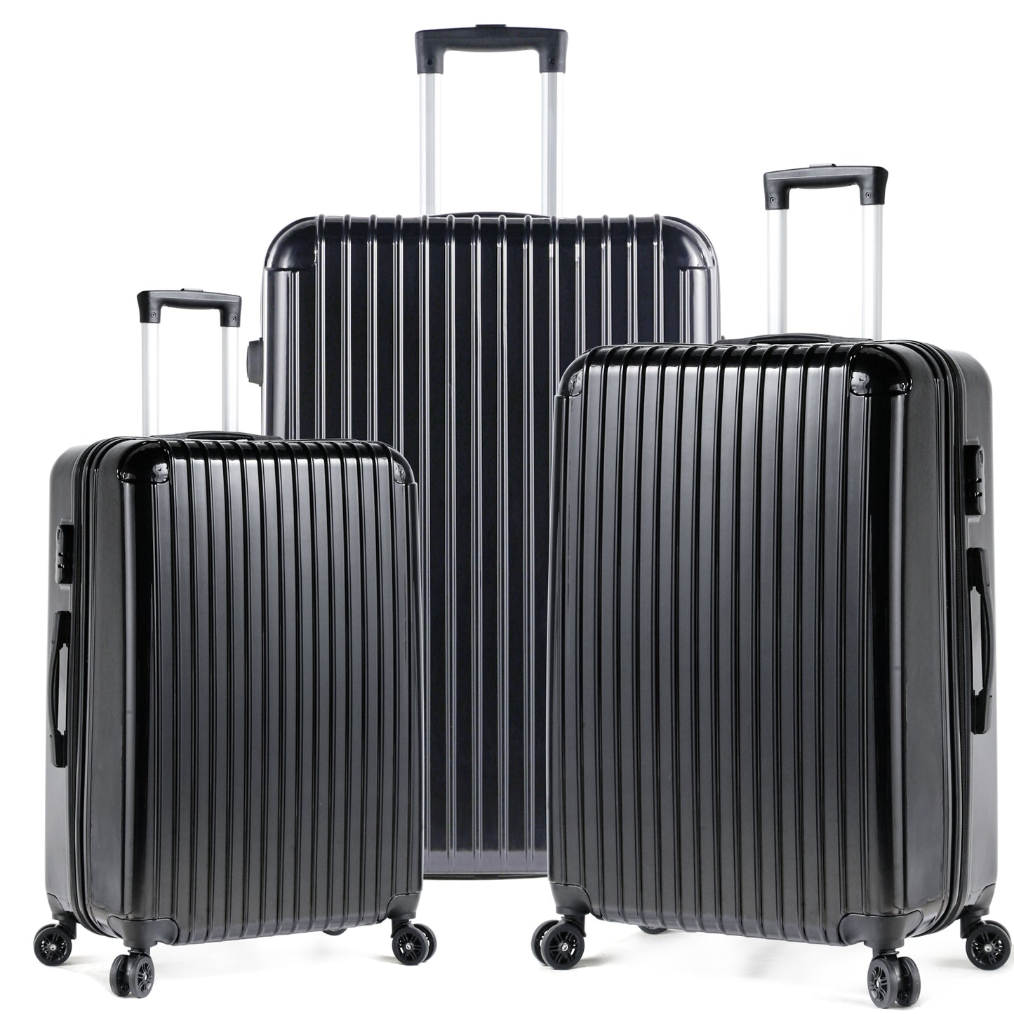 Miibox 3 Piece Set ABS+PC Material Spinner Wheel Luggage Carrier Easy Portable, Black