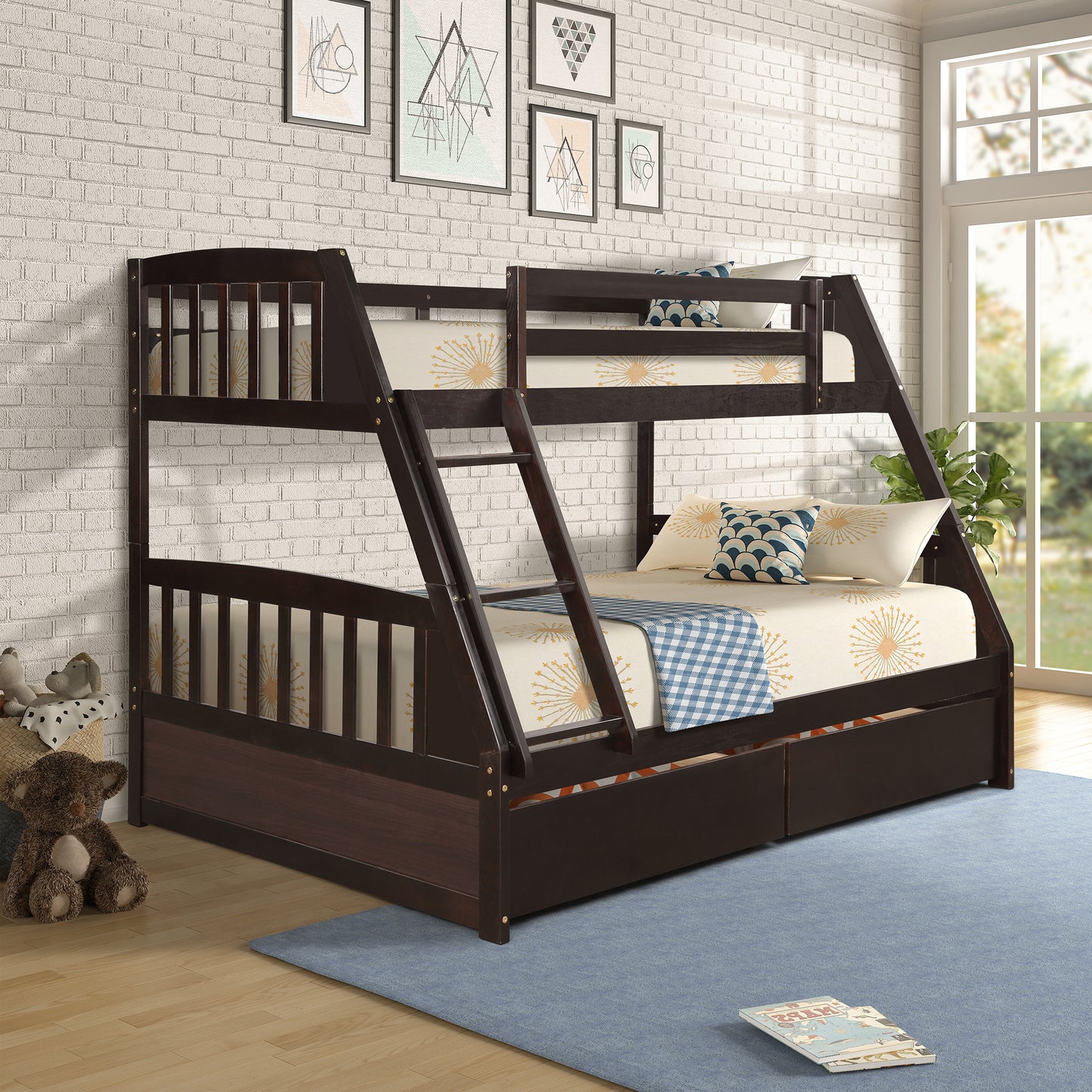 Espresso Twin Over Full Bunk Bed with Storage Drawers