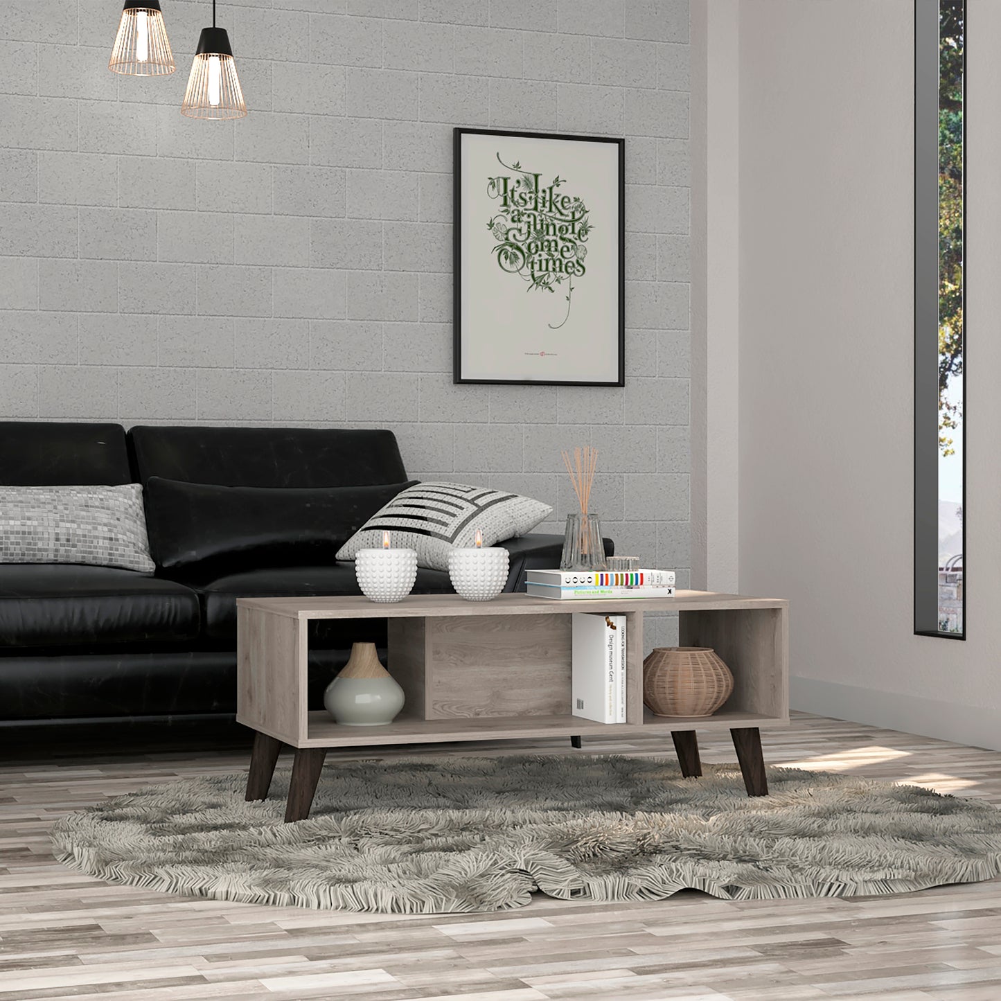 Elevate Light Gray Coffee Table with Open Shelves