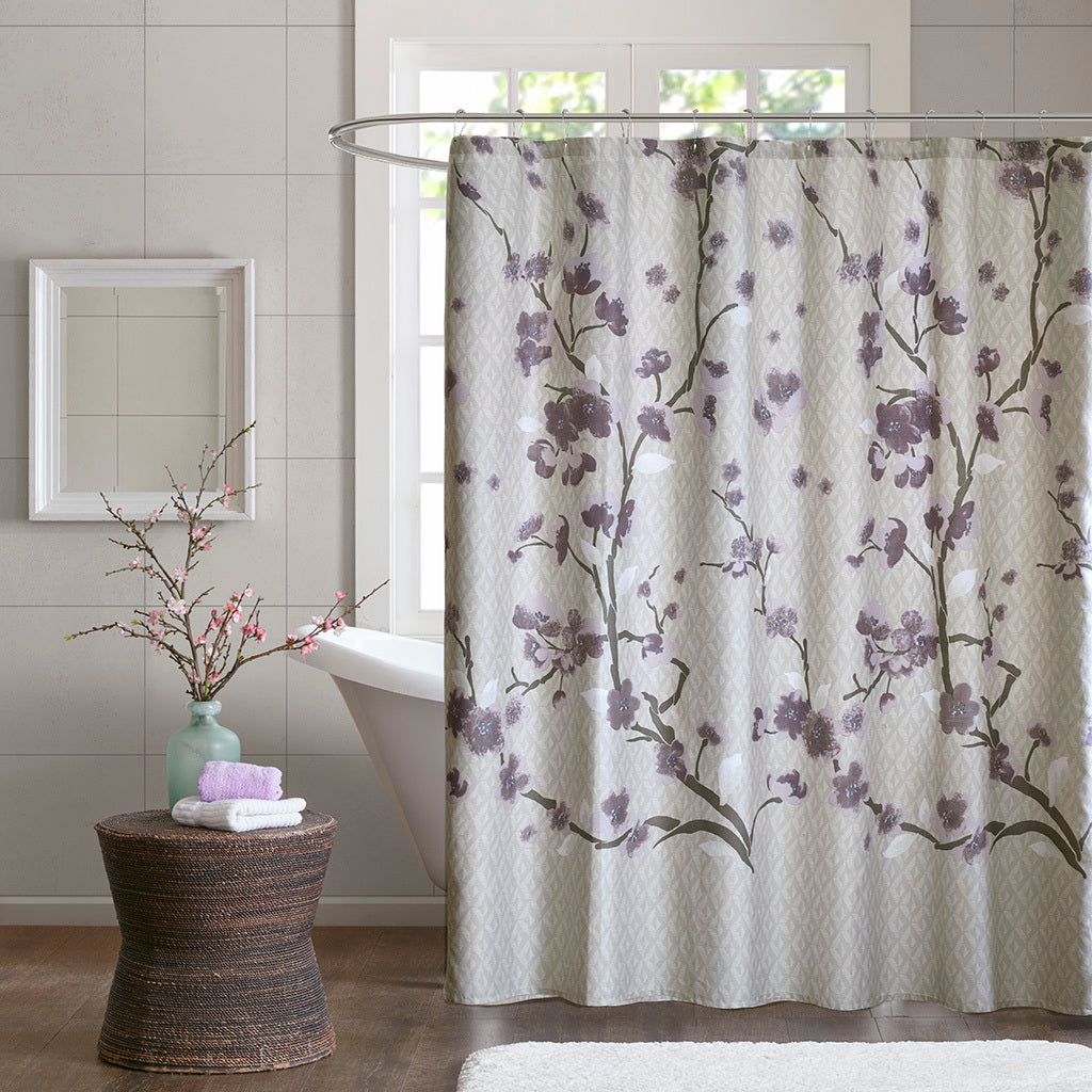 Cherry Blossom Floral Cotton Shower Curtain