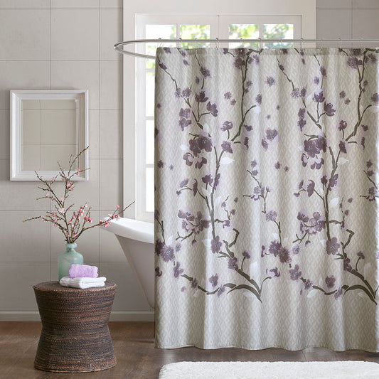 Cherry Blossom Floral Cotton Shower Curtain