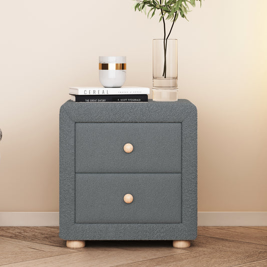 Teddy Fleece Nightstand with 2 Drawers, Gray