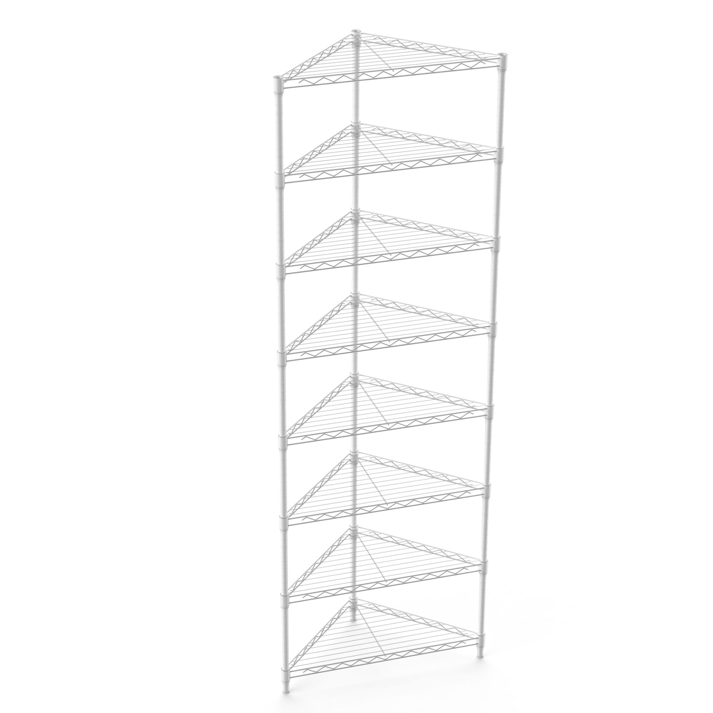 8 Tier Triangles Corners Wire Shelving Unit, NSF Height Adjustable Metal Storage Shelves, Heavy Duty Storage Wire Rack Metal Shelves - 82" H x 20" L x 20" D - White