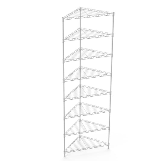 8 Tier Triangles Corners Wire Shelving Unit, NSF Height Adjustable Metal Storage Shelves, Heavy Duty Storage Wire Rack Metal Shelves - 82" H x 20" L x 20" D - White