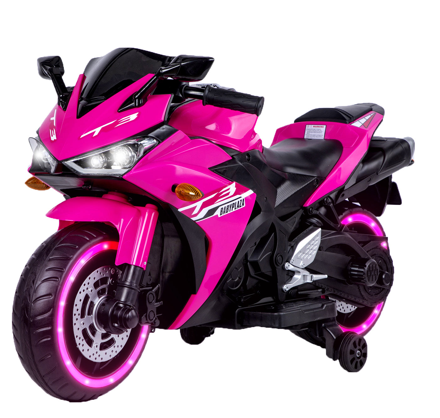 12V Kids Motorcycle Ride-On Toy with Training Wheels and Manual Throttle, Pink