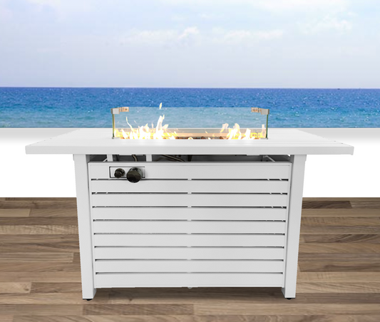Modern Steel Propane Outdoor Fire Pit Table with White Powder-Coated Finish