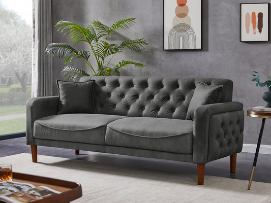 Elegant Gray Linen Sofa with Pillows