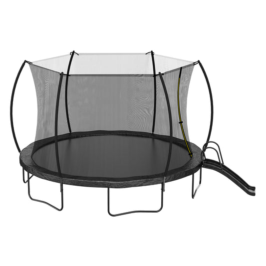 12FT Trampoline with Slide , Outdoor Pumpkin Trampoline for Kids and Adults with Enclosure Net and Ladder