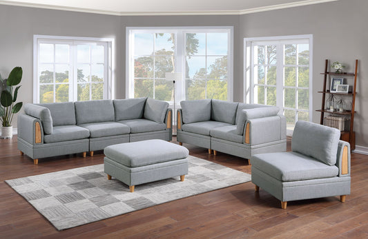 7pc Light Grey Contemporary Modular Sofa Set with Dorris Fabric