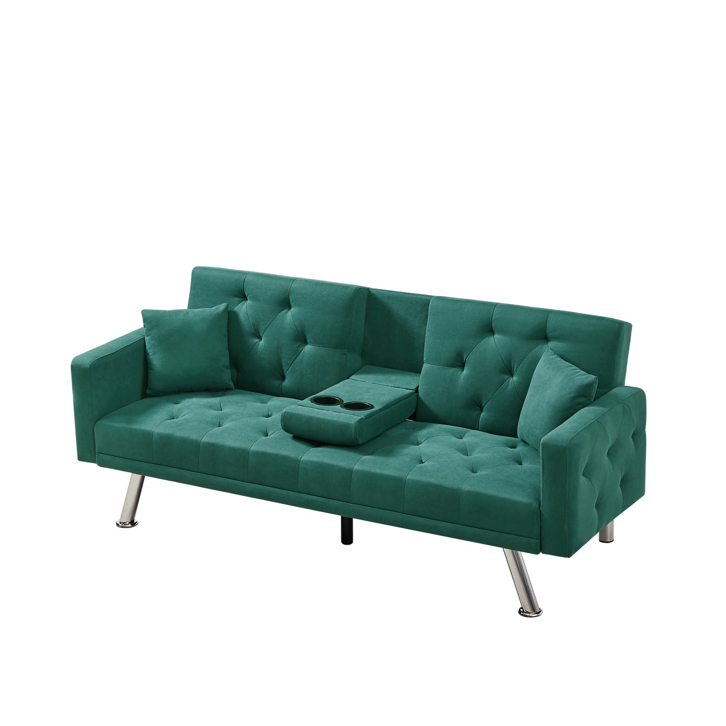 Square Arm Armrests, Dark Green Linen Convertible Sofa and Sofa Bed