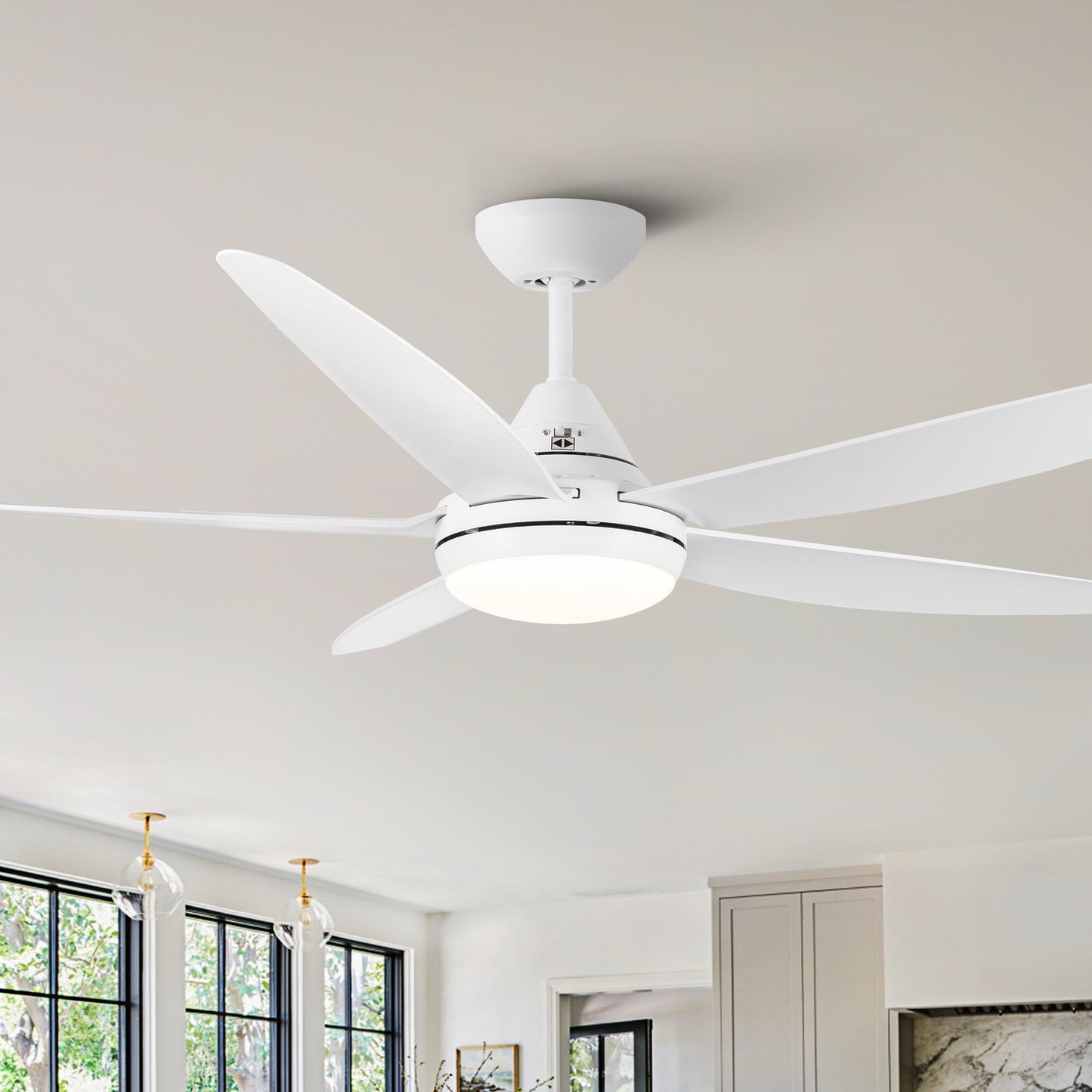 56 Inch LED Ceiling Fan with White ABS Blade and Integrated Lighting