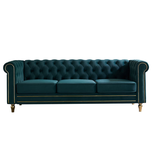 Chesterfield Velvet Sofa 84.65 inch for Living Room GREEN Color