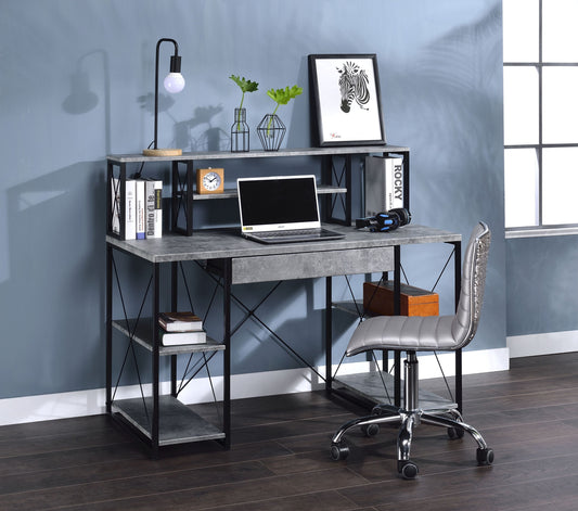 Amiel Desk with Faux Concrete & Black Finish and Versatile Design