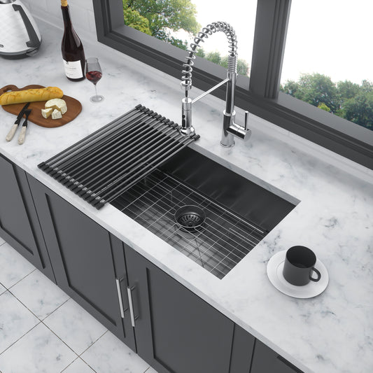 Modern Gunmetal Black Stainless Steel Kitchen Sink - 32 x 19 x 10 Single Bowl Undermount Sink