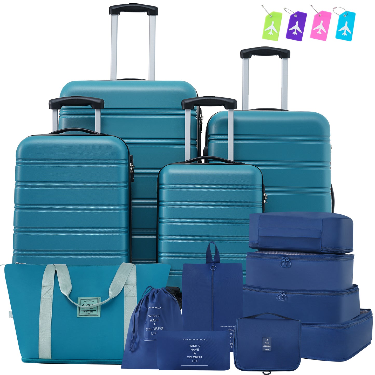 Hardshell Luggage Sets 4 pcs + Bag Spinner Suitcase with TSA Lock Lightweight-16"+20"+24"+28" Luggages